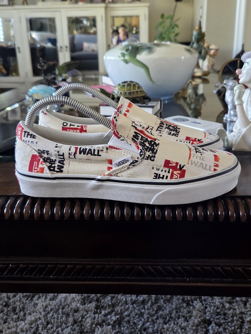 Vans Off The Wall Slip-On Sneakers in White with Red & Black Graphic